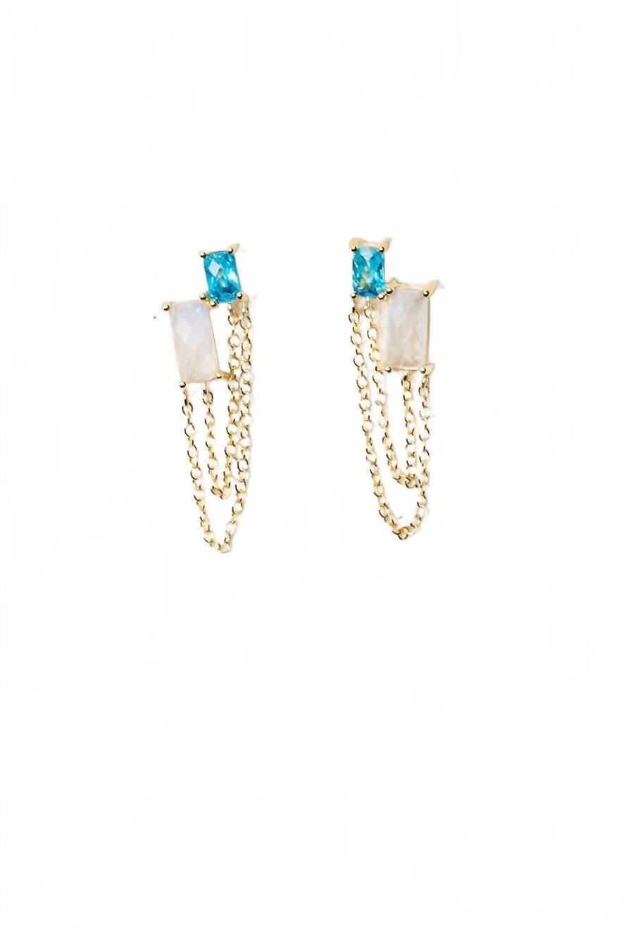 NEW NATIVE GEM women's bestie baguette earrings in moonstone